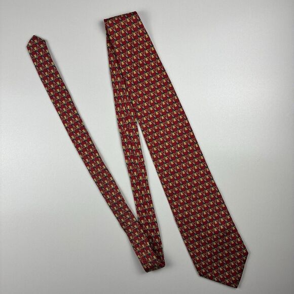 Jos A Bank Silk Holiday Red Gold Bell All Over Christmas Men’s Tie Made In USA - Picture 6 of 8